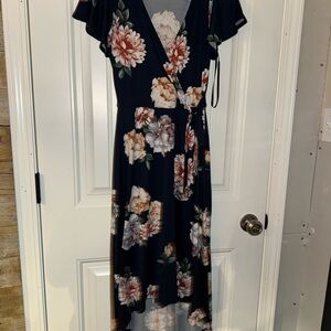 Floral Wrap Dress in Black